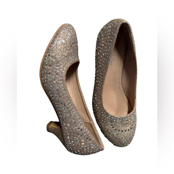 Link Gold embellished kitten heel shoes youth size 4 gems and sparkle - Picture 4 of 8